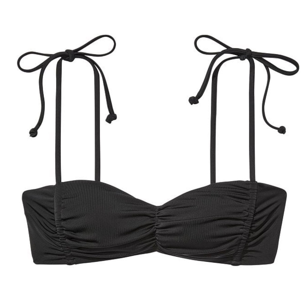 VS Swim Ruched Shine Bralette Bikini Top Black Shimmer XL